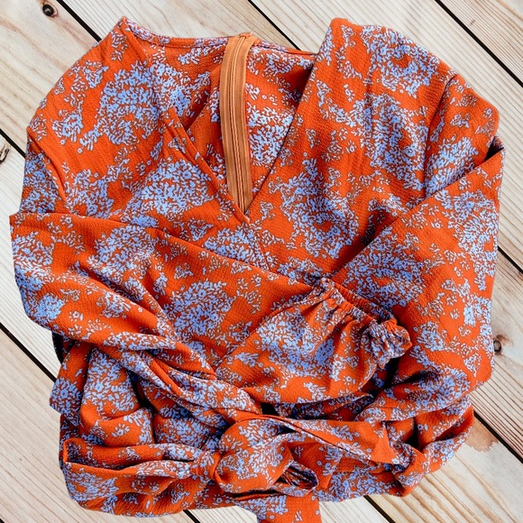 Floral Print Deep V-Neck Romper Double Layer Ruffle Waist Tie Romper, L - BNWOT - Picture 8 of 9